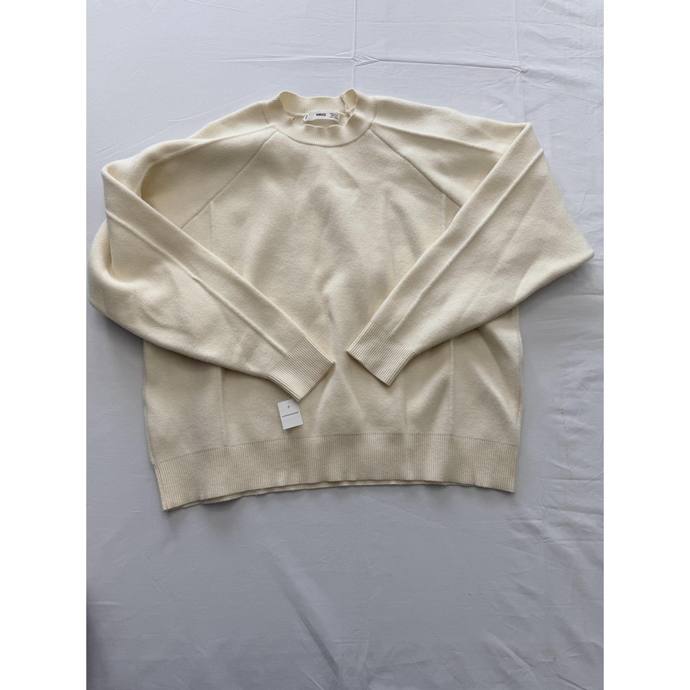 MNG Sweater Womens XS‎ White Crewneck Raglan Long Sleeve Knit Pullover Soft